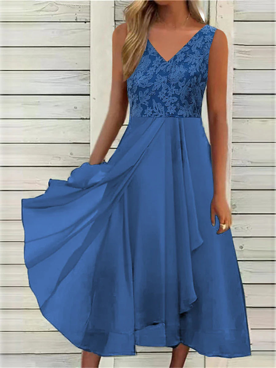 Women's Party Dress Lace Dress Wedding Guest Dress Midi Dress Blue Green Sleeveless Pure Color Lace Summer Spring Fall Spaghetti Strap Fashion Wedding Guest Vacation Summer Dress 2023 S M L XL 2XL 3XL