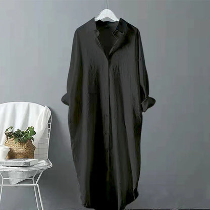 Women's Shirt Dress Casual Dress Shift Dress Maxi long Dress Outdoor Winter Dress Daily Cotton And Linen Basic Casual Shirt Collar Button Long Sleeve Summer Spring Fall 2023 Loose Fit Black White Pink