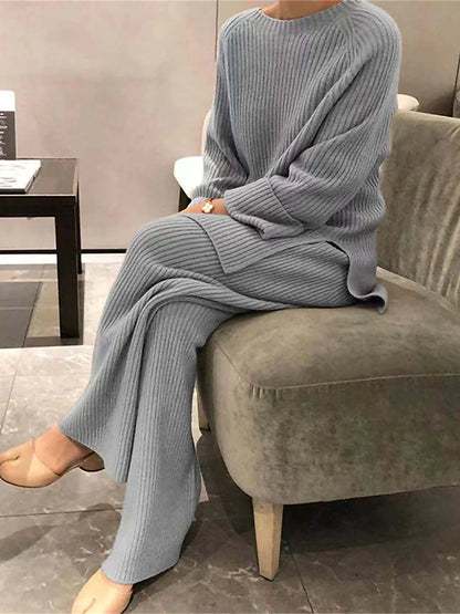 Women's Knit Pajamas Sets Pure Color Casual Comfort Home Daily Bed Knit Warm Breathable Crew Neck Long Sleeve Sweater Pant Fall Winter Black Wine