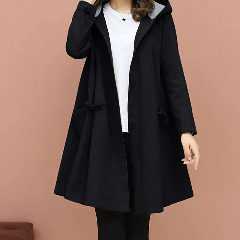 Women's Trench Coat Long Coat Winter Warm Hooded Coat Windproof Warm Overcoat Fall Warm Casual Jacket Long Sleeve Dark Grey Black Khaki