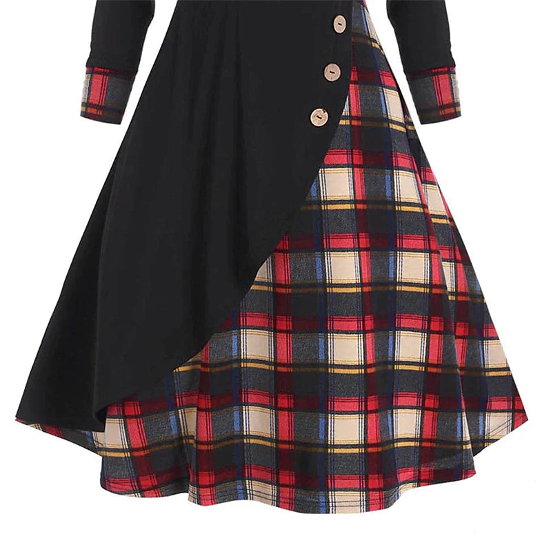 Women's New Year's Eve Dress Tartan Dress Sheath Dress Black Wine Red Long Sleeve Plaid Patchwork Winter Fall Hooded Modern Winter Dress Weekend Fall Dress Loose Fit