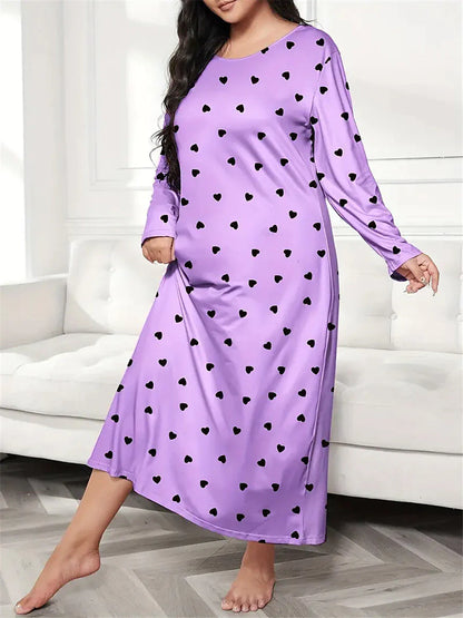 Women's Plus Size Pajamas Sleepwear Nightshirt Sleep Shirt Butterfly Heart Fashion Casual Home Valentine's Day Bed Polyester Comfort Breathable Crew Neck Long Sleeve Spring Purple black Lotus Pink