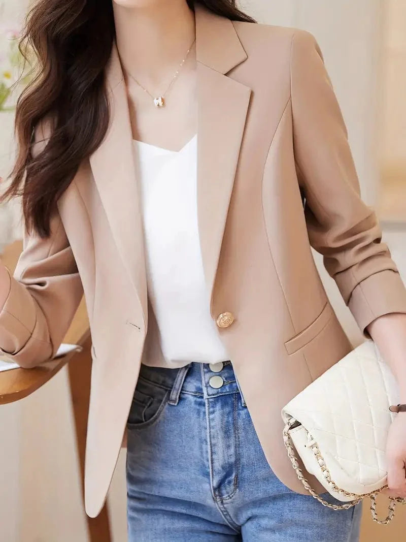 Elegant Long Sleeve Lapel Blazer for Women's Work Office Attire