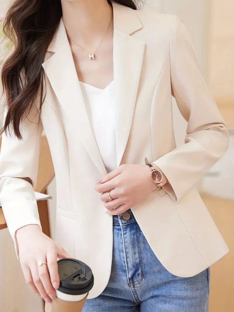 Elegant Long Sleeve Lapel Blazer for Women's Work Office Attire