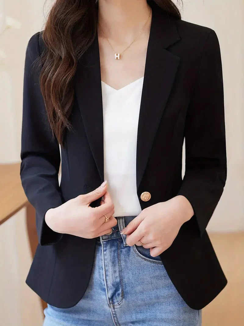 Elegant Long Sleeve Lapel Blazer for Women's Work Office Attire