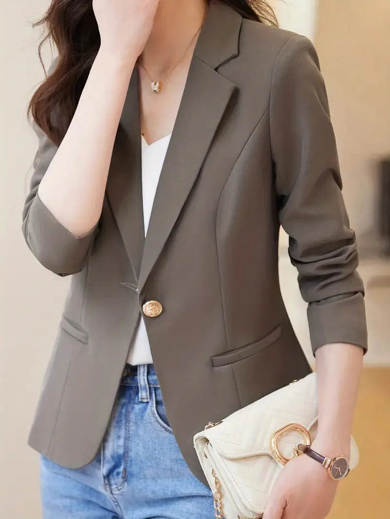 Elegant Long Sleeve Lapel Blazer for Women's Work Office Attire