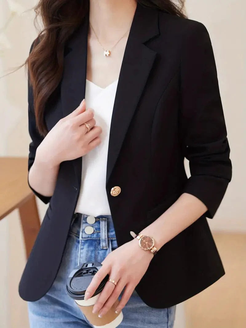 Elegant Long Sleeve Lapel Blazer for Women's Work Office Attire