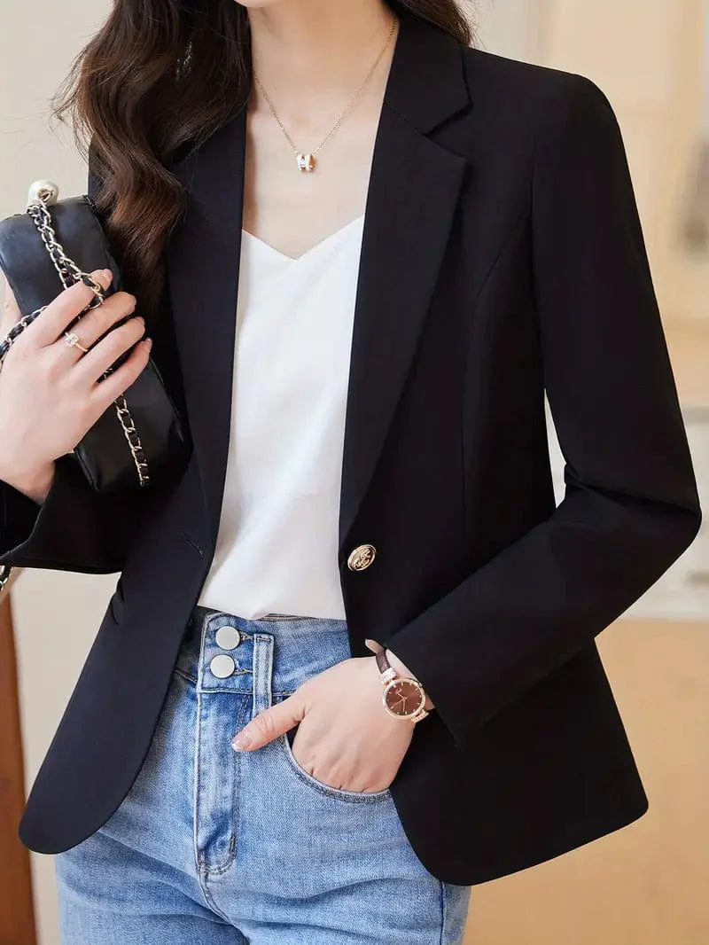 Elegant Long Sleeve Lapel Blazer for Women's Work Office Attire