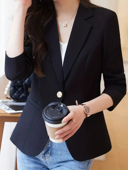 Elegant Long Sleeve Lapel Blazer for Women's Work Office Attire