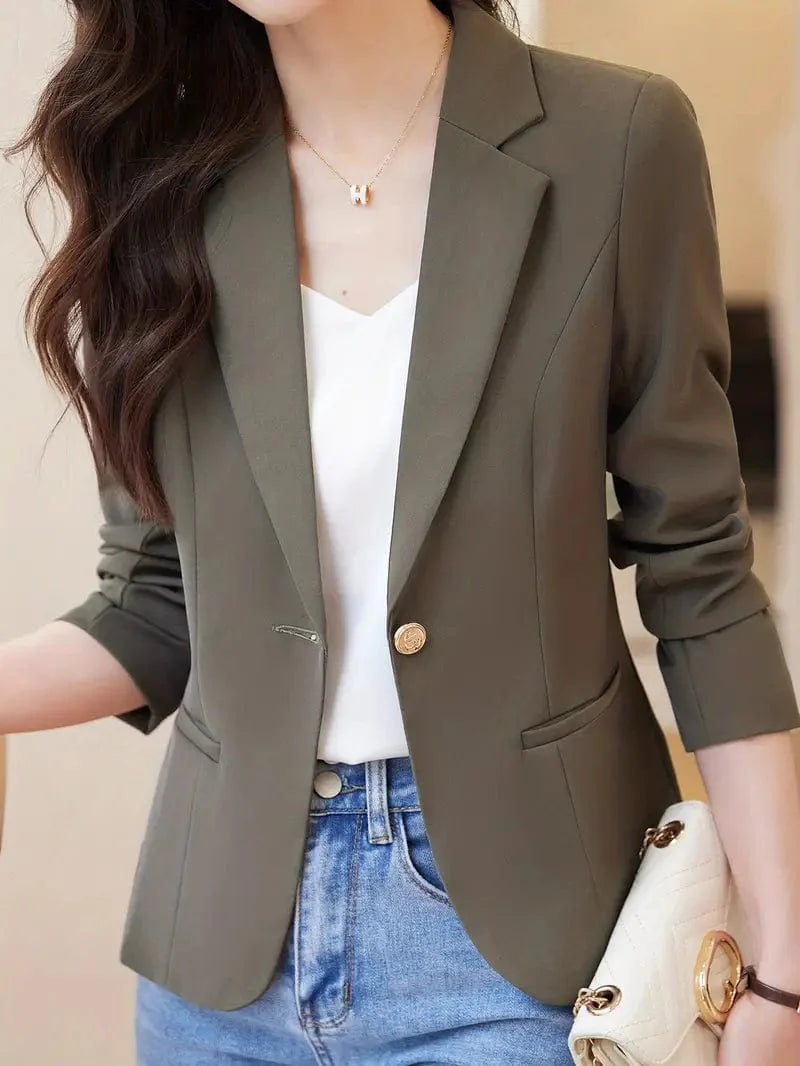 Elegant Long Sleeve Lapel Blazer for Women's Work Office Attire