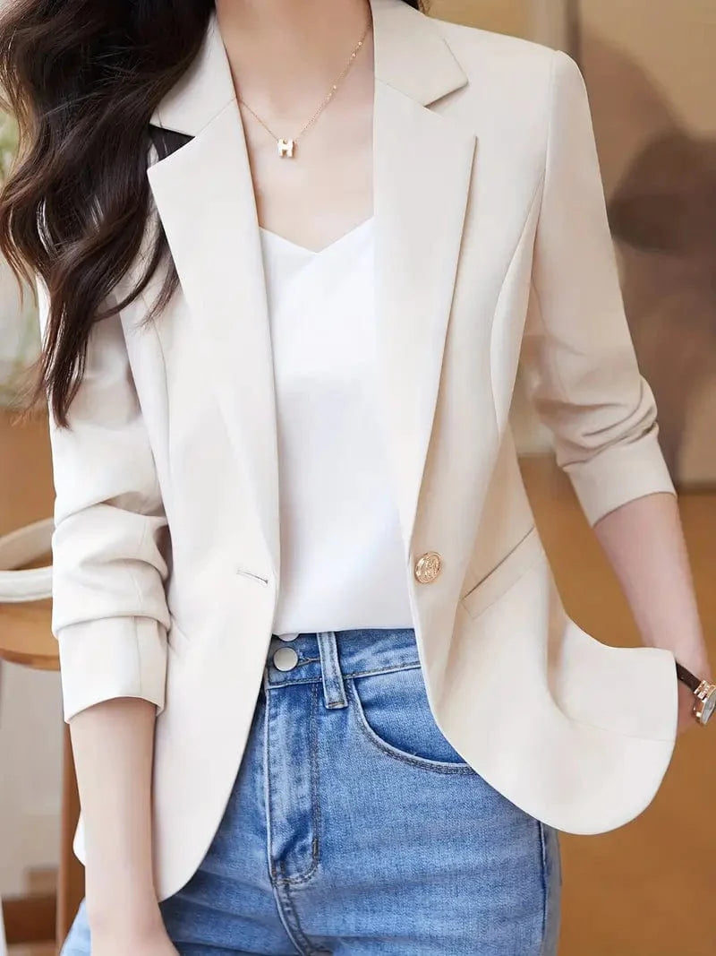 Elegant Long Sleeve Lapel Blazer for Women's Work Office Attire