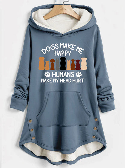 Women's Hoodie Sweatshirt Pullover Sherpa Fleece Lined Dog Letter Warm Funny Fuzzy Button Front Pocket Print Dark Pink Blue Gray Casual Sports Hoodie Long Sleeve Top Micro-elastic Fall & Winter