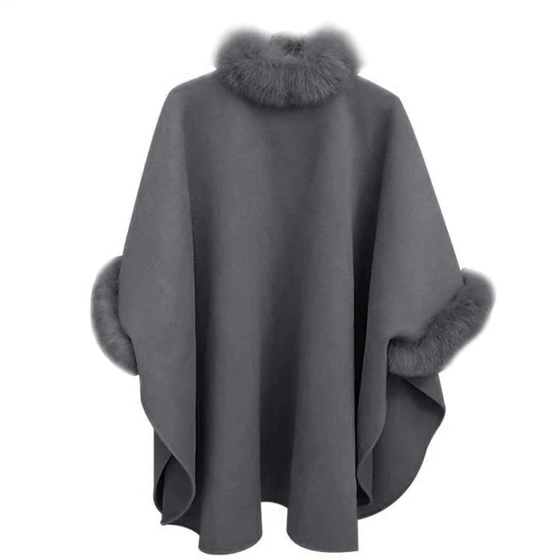 Women's Cloak / Capes Winter Coat Faux Fur Lapel Overcoat Fall Pea Coat Windproof Warm Jacket 3/4 Length Sleeve Camel Black Gray