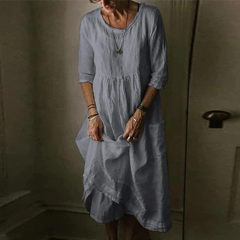 Women's Casual Dress Linen Dress Shift Dress Midi Dress Black Green Beige Half Sleeve Pure Color Pocket Summer Spring Crew Neck Casual Loose Fit 2023 S M L XL XXL 3XL 4XL