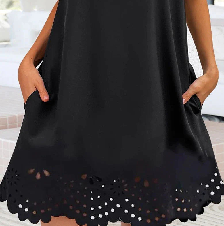 Women's Casual Dress Summer Dress Mini Dress Black Short Sleeve Pure Color Lace Summer Spring Scalloped Neck Fashion Vacation 2023 S M L XL XXL 3XL