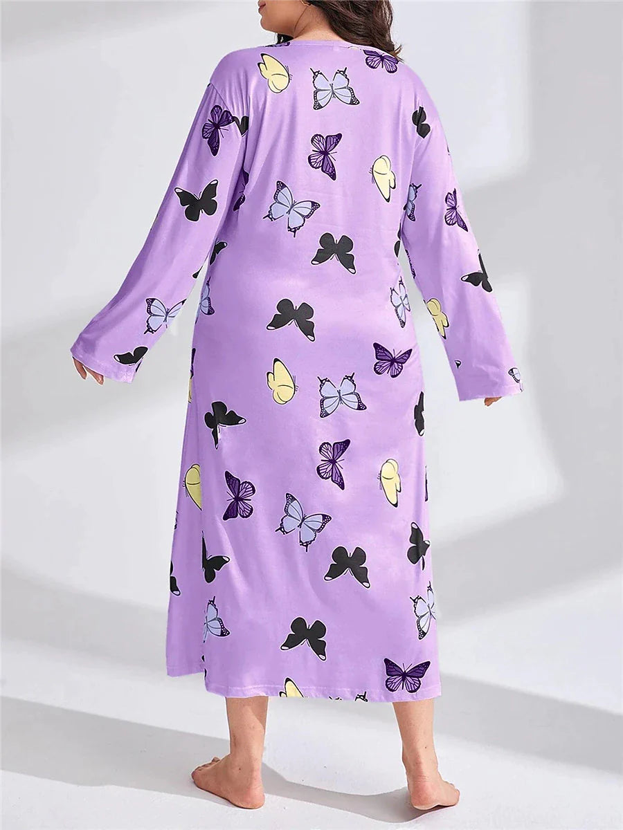 Women's Plus Size Pajamas Sleepwear Nightshirt Sleep Shirt Butterfly Heart Fashion Casual Home Valentine's Day Bed Polyester Comfort Breathable Crew Neck Long Sleeve Spring Purple black Lotus Pink