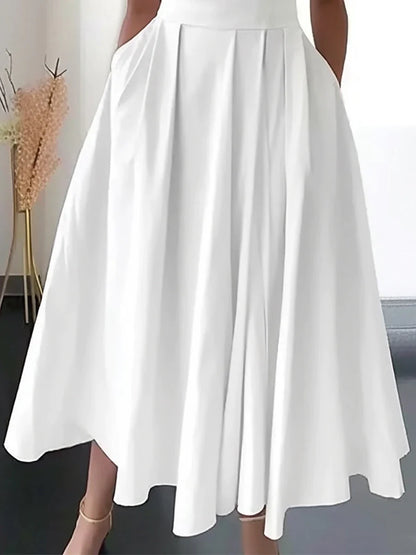 Women's Party Dress Work Dress Swing Dress Midi Dress White Sleeveless Pure Color Ruched Summer Spring V Neck Fashion Birthday Wedding Guest Vacation Loose Fit 2023 S M L XL 2XL 3XL