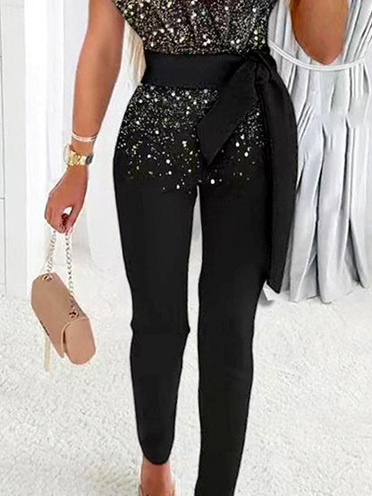 Women's Jumpsuit Print Gradient One Shoulder Streetwear Wedding Party Regular Fit Short Sleeve Gold S M L Summer