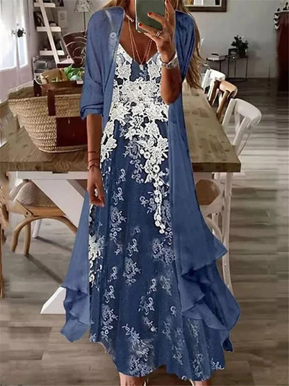 Women's Casual Dress Dress Set Two Piece Dress Long Dress Maxi Dress Light Green Pink Purple Long Sleeve Flower Print Summer Spring V Neck Fashion Loose Fit 2023 S M L XL XXL 3XL