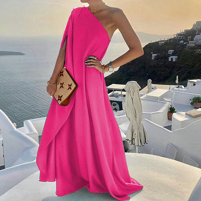 Women's Party Dress Holiday Dress Swing Dress Long Dress Maxi Dress Black Pink Red Sleeveless Pure Color Cold Shoulder Summer Spring Fall One Shoulder Party Party Birthday Evening Party 2023 S M L XL