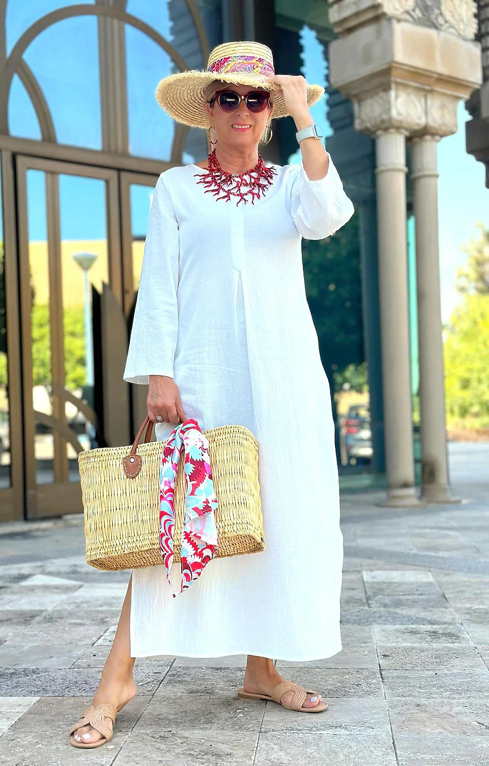 Women's Casual Dress Cotton Linen Dress Shift Dress Maxi long Dress Cotton Blend Modern Casual Daily Vacation Boat Neck Ruched Pocket Long Sleeve Summer Spring Fall 2023 Loose Fit White Pure Color S