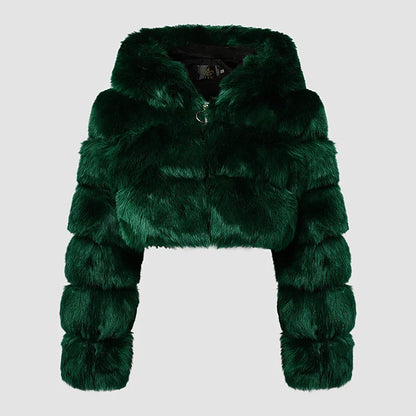 Women's Fur Coat Faux Fur Coat Hoodie Jacket Wedding Daily Outdoor clothing Fall Winter Short Coat Slim Casual Faux Leather Jacket Long Sleeve Solid Color Fur Light Pink Sapphire Navy