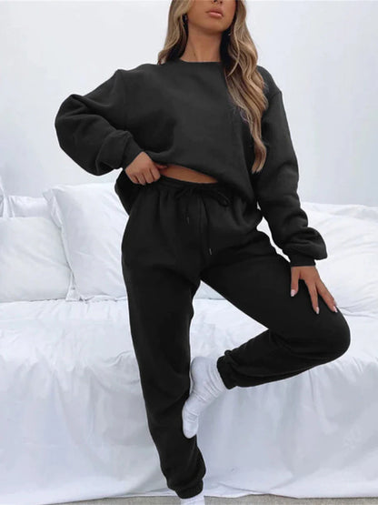 Women's Pink Lounge Sets 2 Pieces Sweatshirt and Joggers Pure Color Fashion Casual Comfort Street Daily Date Polyester Warm Crew Neck Long Sleeve Pant Fall Winter Black White