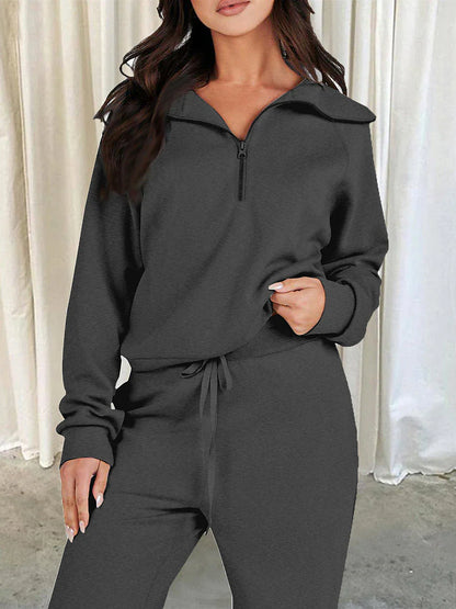 Women's Loungewear Sets Pure Color Casual Comfort Home Street Daily Polyester Breathable Lapel Long Sleeve Pullover Pant Pocket Fall Winter Lake blue Black