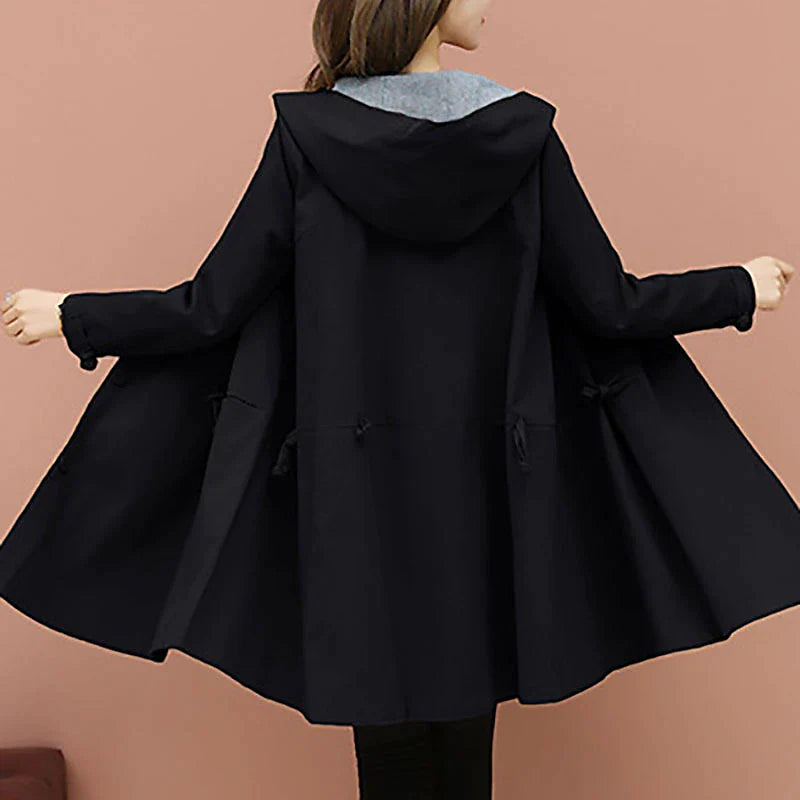 Women's Trench Coat Long Coat Winter Warm Hooded Coat Windproof Warm Overcoat Fall Warm Casual Jacket Long Sleeve Dark Grey Black Khaki