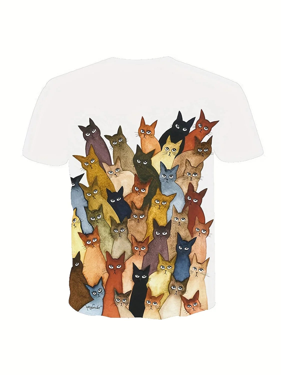 Graphic Cat Print Women's T-shirt with Shoulder Cut-outs