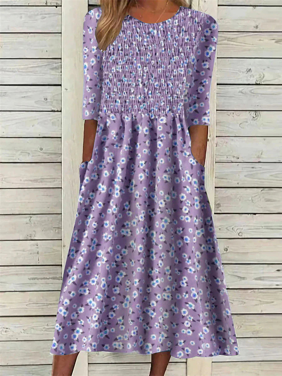 Women's Floral Dress Summer Dress Floral Ditsy Floral Print Ruched Crew Neck Midi Dress Fashion Modern Daily Holiday Half Sleeve Loose Fit Pink Blue Purple Summer Spring S M L XL XXL