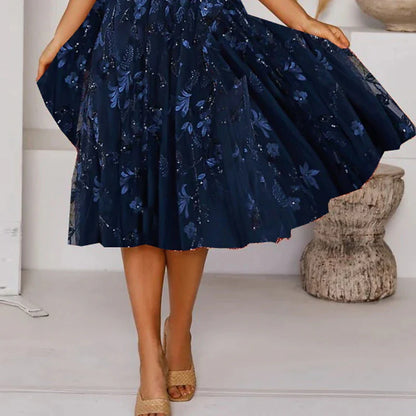 Women's Casual Dress Midi Dress Navy Blue Short Sleeve Floral Ruched Spring Summer V Neck Elegant Wedding Guest 2023 S M L XL 2XL 3XL