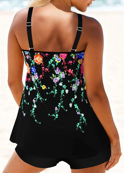 Women's Swimwear Tankini 2 Piece Plus Size Swimsuit 2 Piece Printing Floral Striped Black Pink Blue Dark Gray Gray Tank Top High Neck Bathing Suits Sports Summer