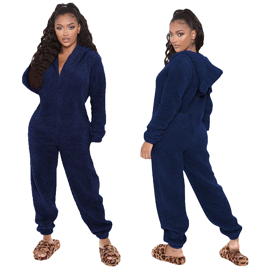 Women's Flannel Adult Onesies Onesie Pajamass Pajama for Adult Jumpsuits Nighty Pure Color Simple Comfort Party Home Christmas  Warm Gift Hoodie Long Sleeve Fall Winter Black