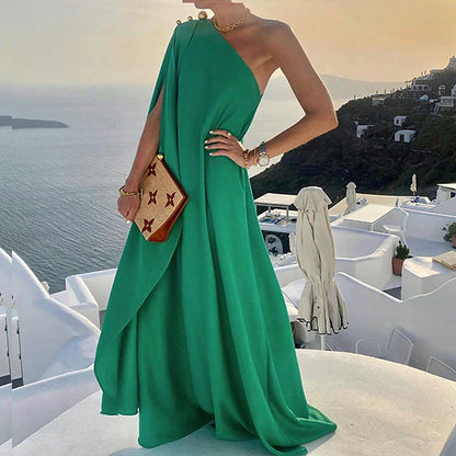 Women's Party Dress Holiday Dress Swing Dress Long Dress Maxi Dress Black Pink Red Sleeveless Pure Color Cold Shoulder Summer Spring Fall One Shoulder Party Party Birthday Evening Party 2023 S M L XL