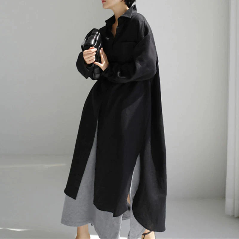 Women's Shirt Dress Casual Dress Linen Dress Maxi long Dress Winter Dress Daily Holiday Polyester Casual Mature Shirt Collar Button Up Zipper Long Sleeve Summer Spring Fall 2023 Loose Fit Black Navy