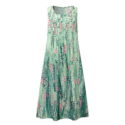 Women's Tank Dress Summer Dress Graphic Floral Print Ruched Crew Neck Midi Dress Fashion Modern Outdoor Daily Sleeveless Regular Fit Light Green Blue Brown Summer Spring S M L XL XXL