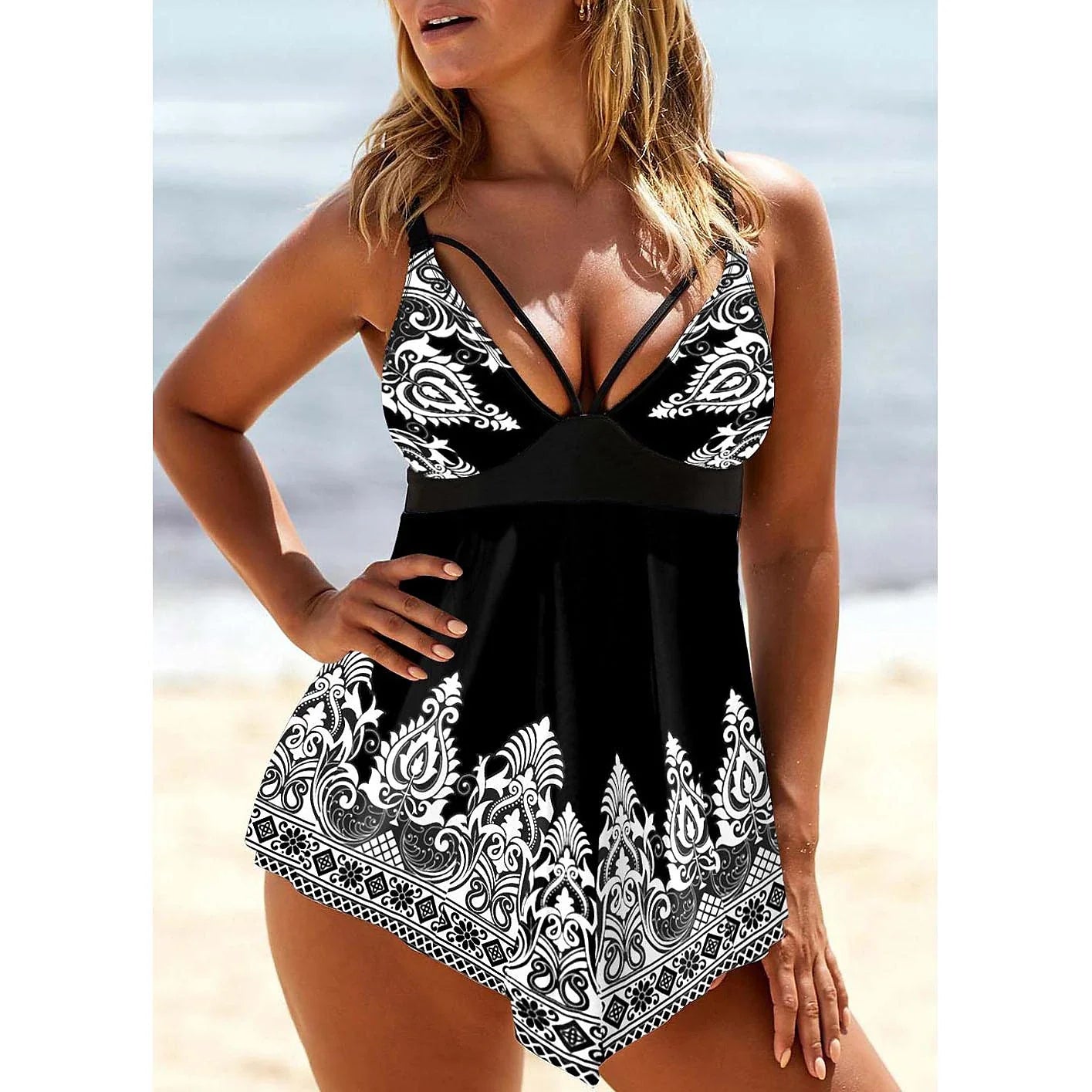 Women's Swimwear Swimdresses Plus Size Swimsuit 2 Piece Printing Graphic Black Blue Bathing Suits Sports Summer