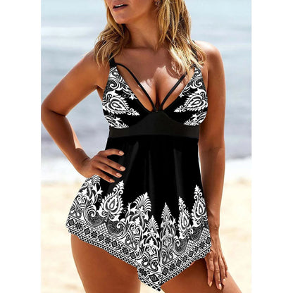 Women's Swimwear Swimdresses Plus Size Swimsuit 2 Piece Printing Graphic Black Blue Bathing Suits Sports Summer