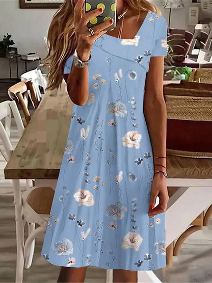 Women's Summer Dress Print Dress Floral Print V Neck Midi Dress Active Streetwear Outdoor Home Short Sleeve Loose Fit White Blue Green Summer Spring S M L XL XXL