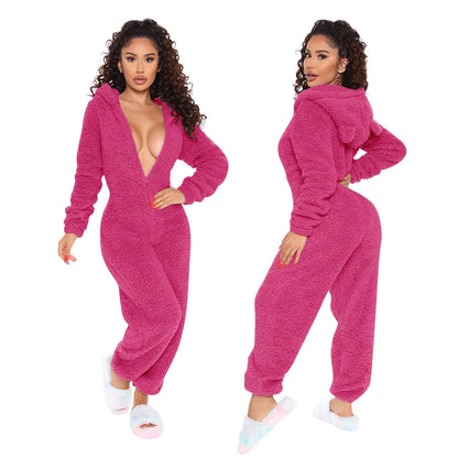 Women's Flannel Adult Onesies Onesie Pajamass Pajama for Adult Jumpsuits Nighty Pure Color Simple Comfort Party Home Christmas  Warm Gift Hoodie Long Sleeve Fall Winter Black