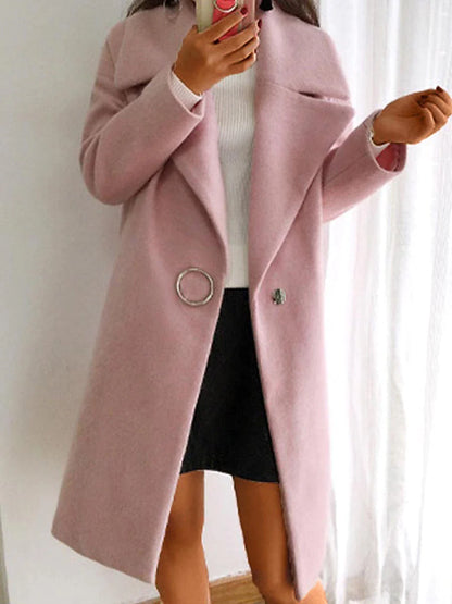 Women's Winter Coat Long Overcoat Single Breasted Lapel Trench Coat Overcoat with Pockets Warm Windproof Heated Jacket Spring Stylish Casual Jacket Long Sleeve Pink