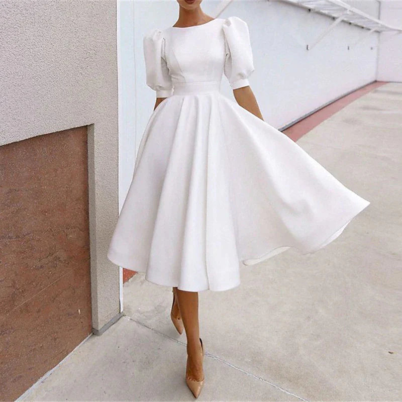 Women's Party Dress Casual Dress Swing Dress Midi Dress Black White Pink Short Sleeve Pure Color Backless Summer Spring Crew Neck Party Party Birthday Spring Dress 2023 S M L XL 2XL