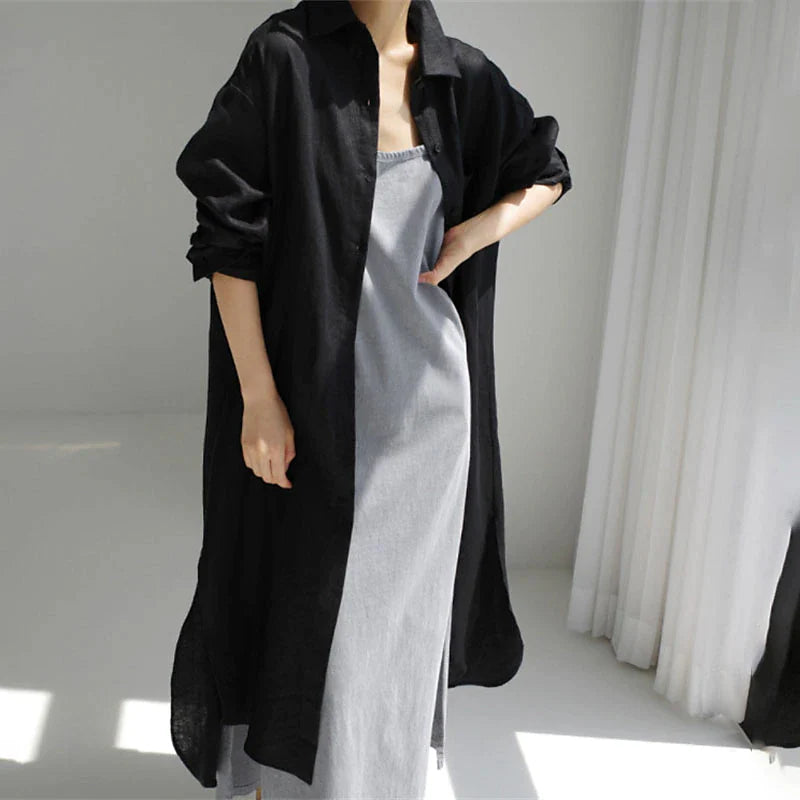 Women's Shirt Dress Casual Dress Linen Dress Maxi long Dress Winter Dress Daily Holiday Polyester Casual Mature Shirt Collar Button Up Zipper Long Sleeve Summer Spring Fall 2023 Loose Fit Black Navy