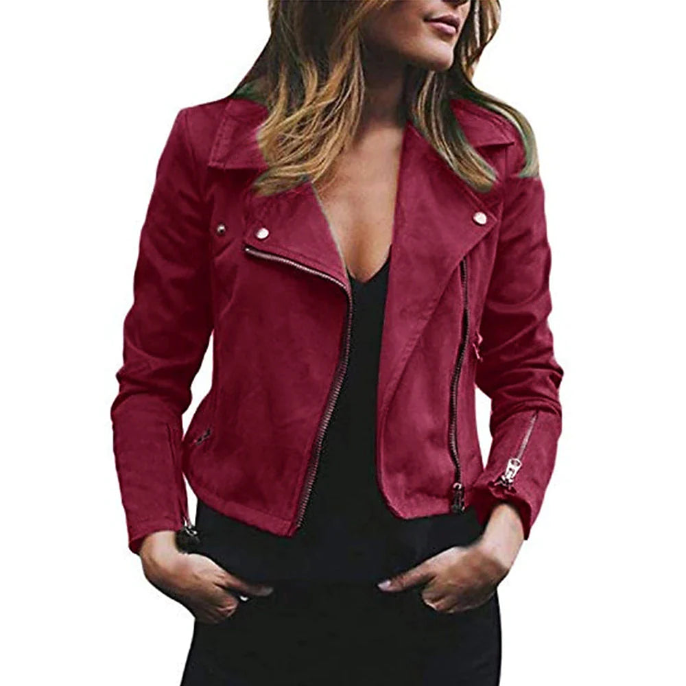 Women's Suede Jacket Moto Biker Windproof Heated Jacket Winter Fashion Street Outerwear Long Sleeve Spring Daily Street