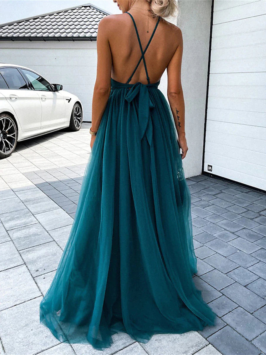 Women's Prom Dress Party Dress Lace Dress Long Dress Maxi Dress Pink Green Sleeveless Pure Color Lace Summer Spring Fall Spaghetti Strap Fashion Birthday Evening Party Wedding Guest 2023 S M L XL