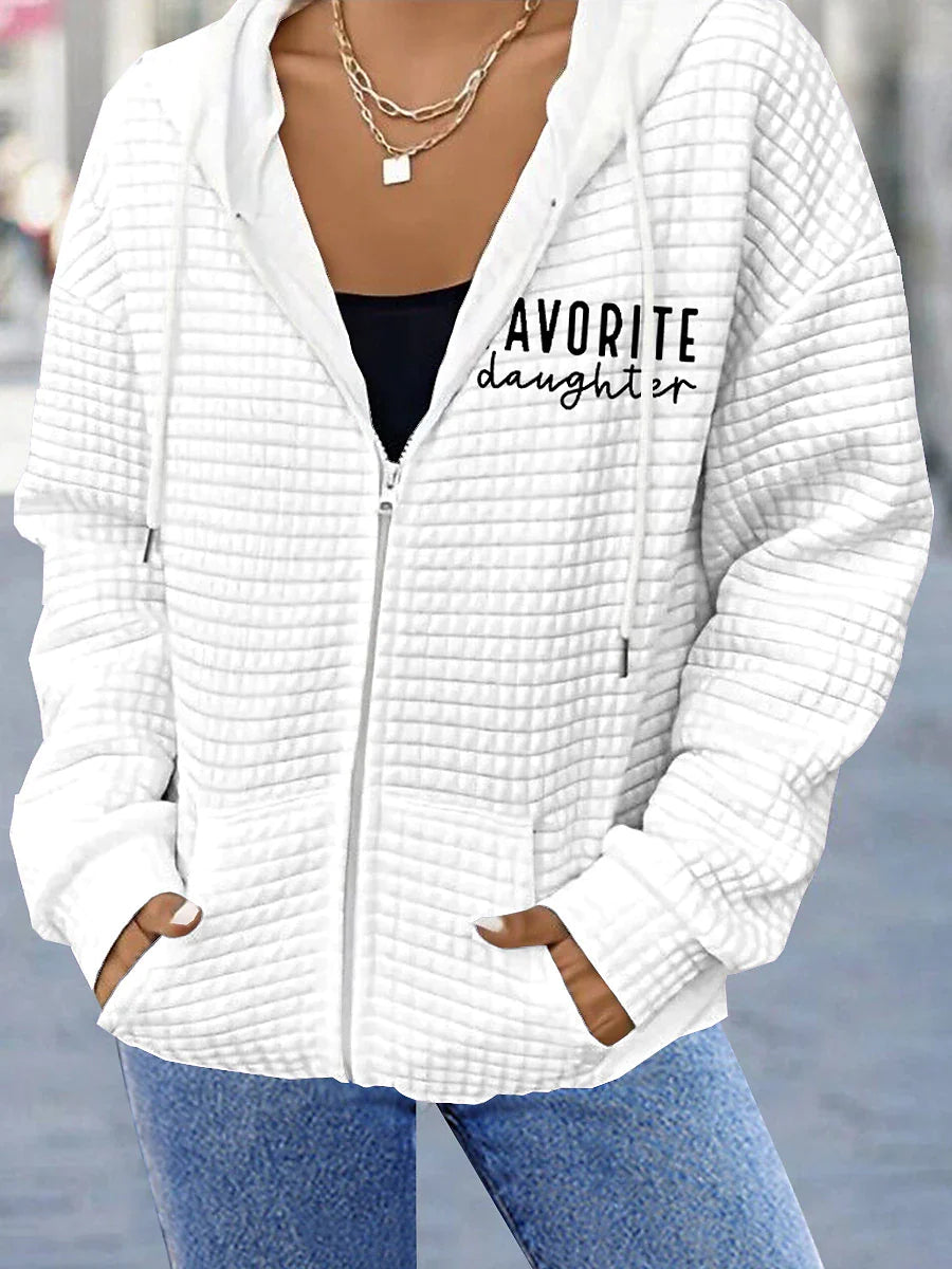 Women's Hoodied Jacket Outdoor clothing Print Letter Breathable Fashion Regular Fit Outerwear Long Sleeve Spring White S