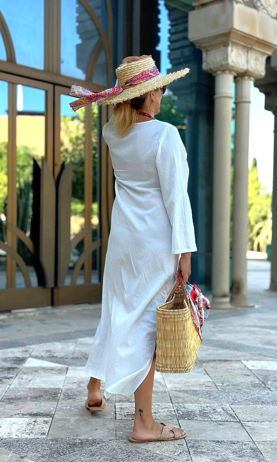 Women's Casual Dress Cotton Linen Dress Shift Dress Maxi long Dress Cotton Blend Modern Casual Daily Vacation Boat Neck Ruched Pocket Long Sleeve Summer Spring Fall 2023 Loose Fit White Pure Color S