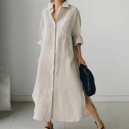 Women's Shirt Dress Casual Dress Linen Dress Maxi long Dress Winter Dress Daily Holiday Polyester Casual Mature Shirt Collar Button Up Zipper Long Sleeve Summer Spring Fall 2023 Loose Fit Black Navy