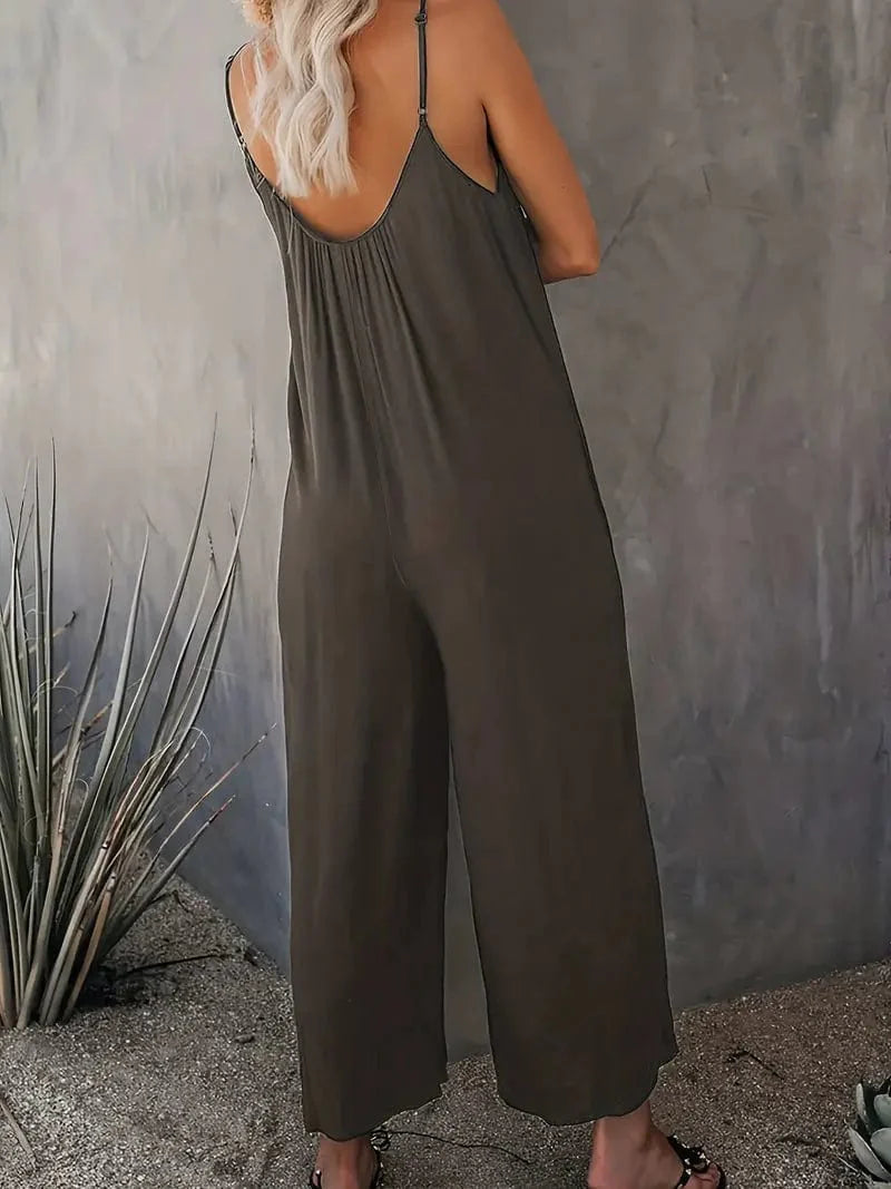 MsDressly Jumpsuits Boho Spaghetti Ruched Sleeveless Wide-Leg Jumpsuit